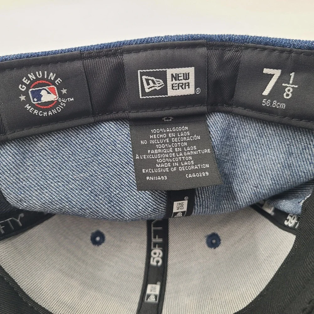 Chicago Cubs Hat Fitted 7 1/8 New Era 59Fifty Blue Denim MLB Wrigley Field Patch